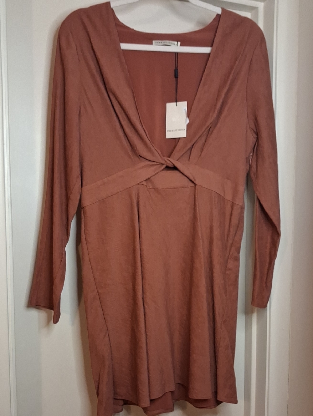 Twist-Front Long Sleeve Mini Dress in Dusty Rose